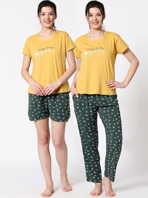 

Zeyo Women Yellow & Green Printed Night suit