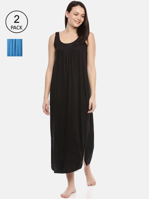 

GOLDSTROMS Women Pack Of 2 Solid Longline Cotton Camisoles, Black