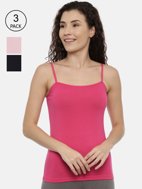 

GOLDSTROMS Women Pack of 3 Fuchsia & Black Solid Cotton Camisoles