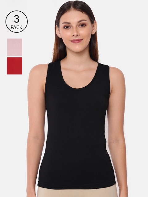 

GOLDSTROMS Women Pack Of 3 Black Solid Cotton Camisoles