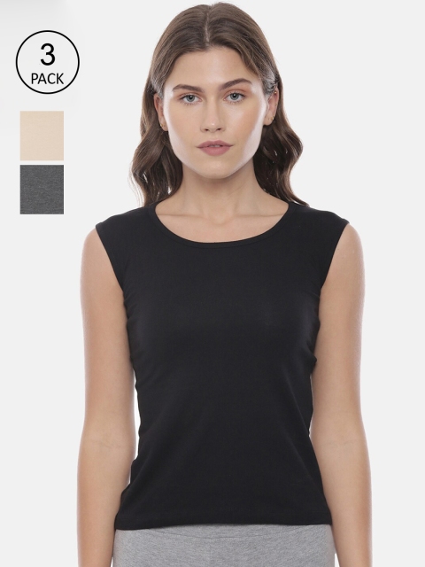 

GOLDSTROMS Women of 3 Black & Grey Solid Cotton Camisoles
