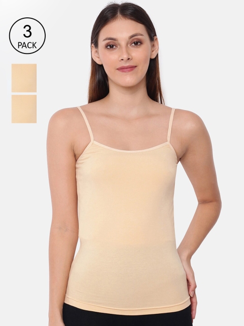 

GOLDSTROMS Women Pack Of 3 Beige Solid Cotton Camisoles