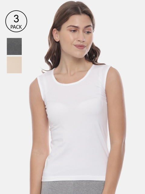 

GOLDSTROMS Women White & Grey Pack Of 3 Solid Cotton Camisoles