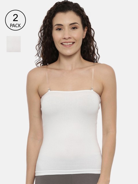 

GOLDSTROMS Women Pack of 2 White Solid Cotton Camisoles