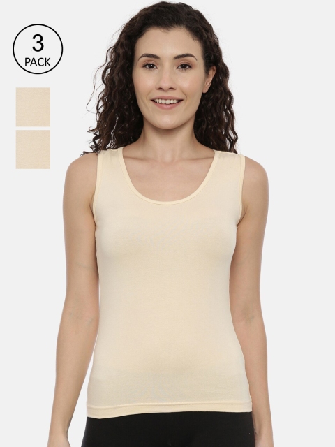 

GOLDSTROMS Women Pack Of 3 Beige Solid Cotton Camisoles