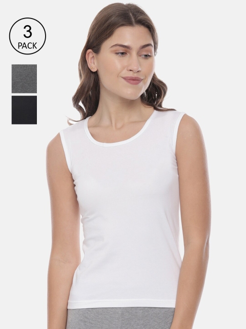 

GOLDSTROMS Women White & Grey Pack Of 3 Solid Cotton Camisoles