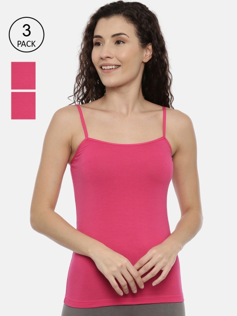

GOLDSTROMS Women Pack Of 3 Fuchsia Solid Cotton Camisoles