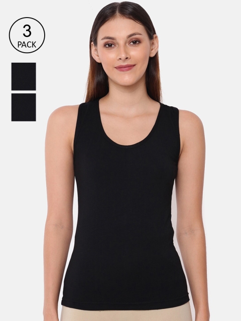 

GOLDSTROMS Women Pack Of 3 Black Solid Cotton Camisoles