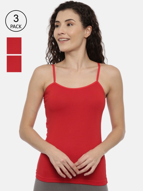 

GOLDSTROMS Women Pack of 3 Solid Cotton Camisoles, Red
