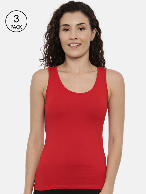 

GOLDSTROMS Women Pack Of 3 Solid Cotton camisoles, Red