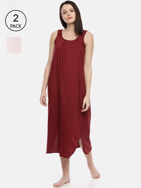 

GOLDSTROMS Women Pack Of 2 Solid Cotton Longline Camisoles, Maroon