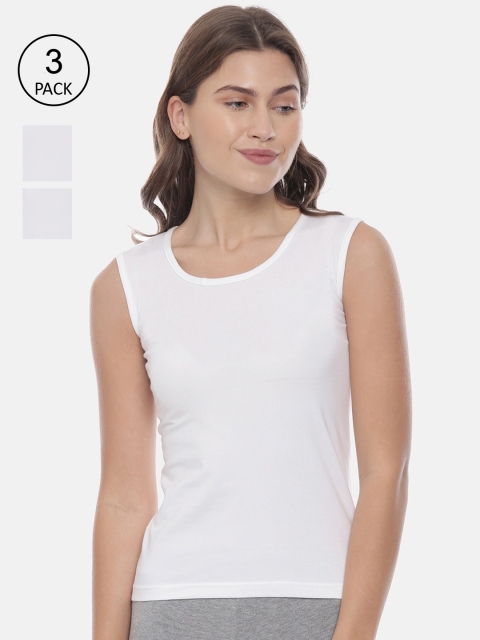 

GOLDSTROMS Women Pack of 3 Solid Cotton Camisoles, White