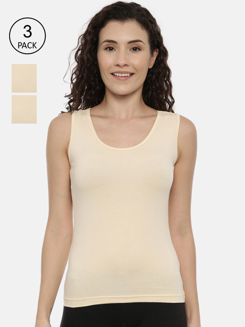 

GOLDSTROMS Women Pack Of 3 Beige Solid Cotton Camisoles