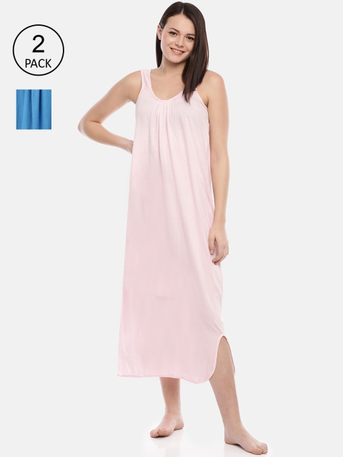 

GOLDSTROMS Women Pack Of 2 Solid Cotton Longline Camisoles, Pink