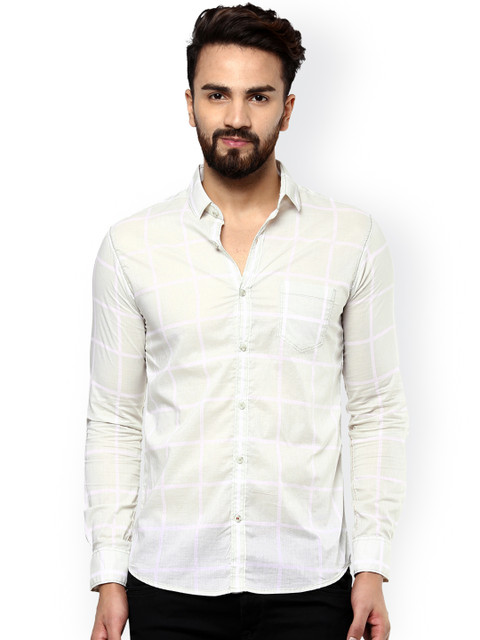 

Mufti Men White Checked Slim Fit Casual Shirt