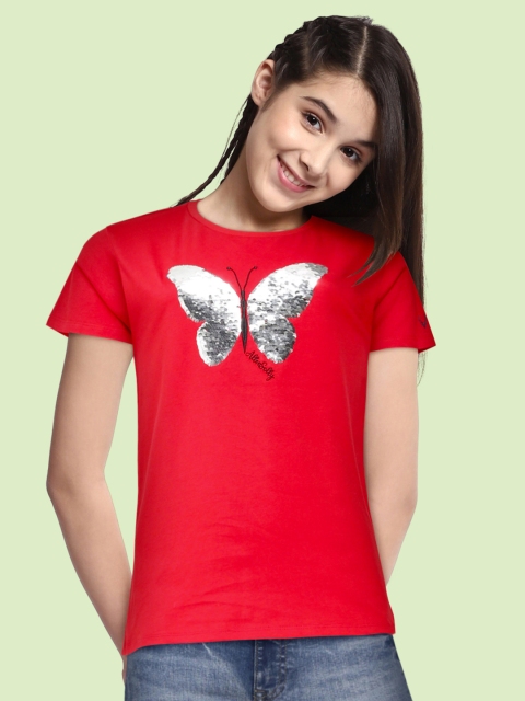 

Allen Solly Junior Girls Red Pure Cotton Embellished T-shirt