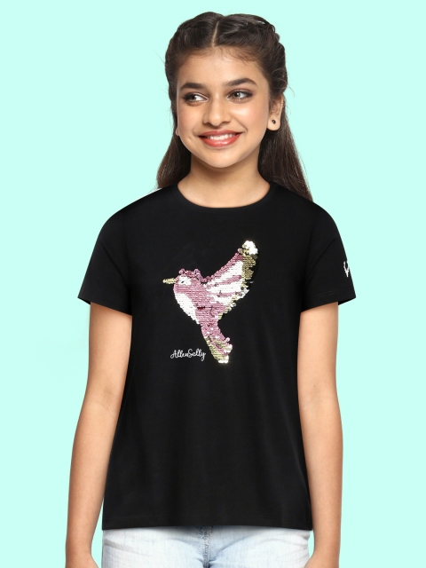 

Allen Solly Junior Girls Black Brand Logo Embellished Printed Pure CottonvT-shirt