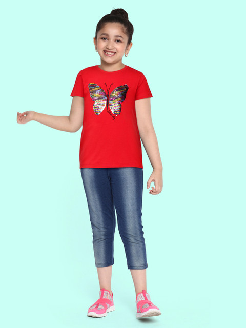 

Allen Solly Junior Girls Red Embellished Pure Cotton T-shirt
