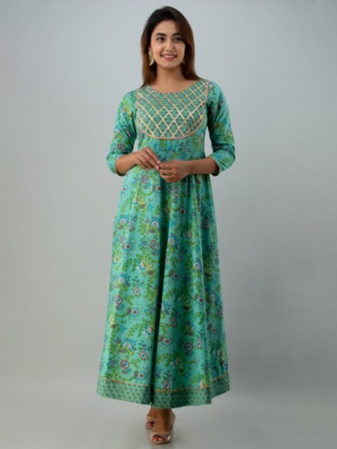 

GLAM ROOTS Green Ethnic Motifs Maxi Dress