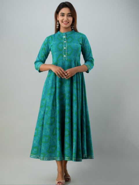 

GLAM ROOTS Green Ethnic Motifs Maxi Dress