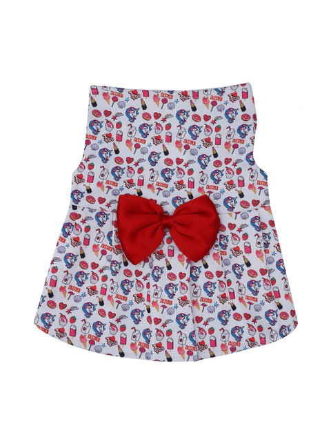 

Dchica Paws White & Red Printed Cotton Cat Dresses