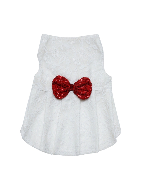 

Dchica Paws White & Red Self-Design Cotton Cat Dress
