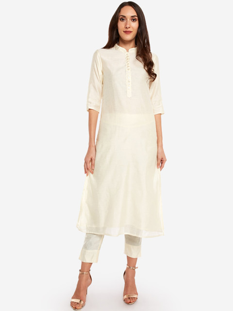 

Desi Weavess Women Off White Kurti with Trousers