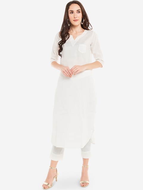 

Desi Weavess Women White Pleated Pure Cotton Top with Pyjamas