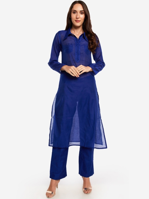 

Desi Weavess Women Blue Kurta with Trousers