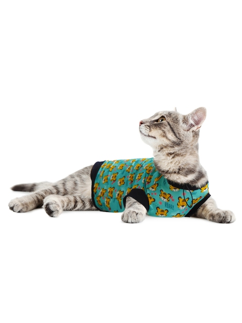 

Dchica Paws Green & Yellow Printed Cotton Cat T-Shirt