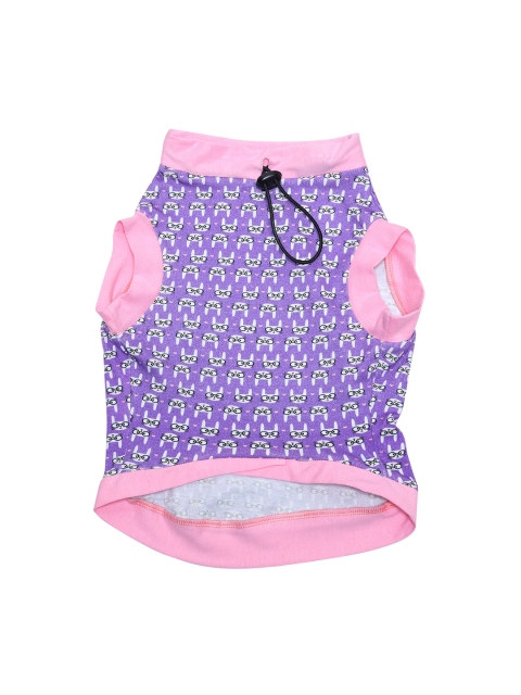 

Dchica Paws Purple & Pink Printed Cotton Cat T-Shirt