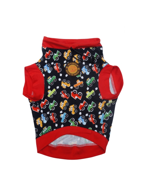 

Dchica Paws Black & Red Printed Cotton Cat T-Shirt
