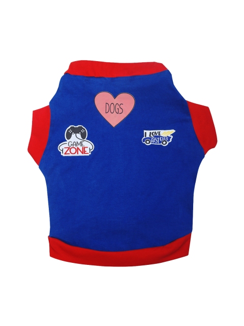 

Dchica Paws Blue & Red Solid Cotton T shirts