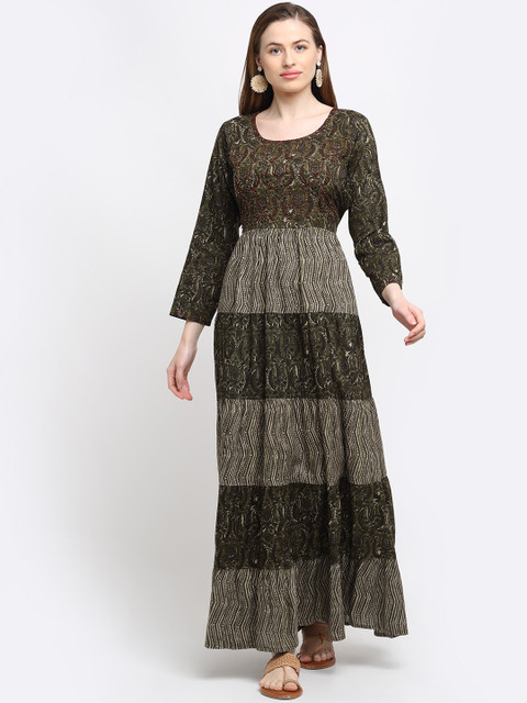 

MYAZA Women Brown Ethnic Motifs Printed Anarkali Kurta