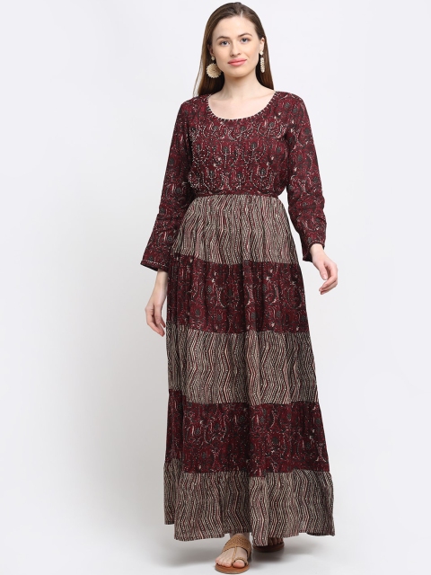 

MYAZA Women Maroon & White Ethnic Motifs Printed Anarkali Kurta