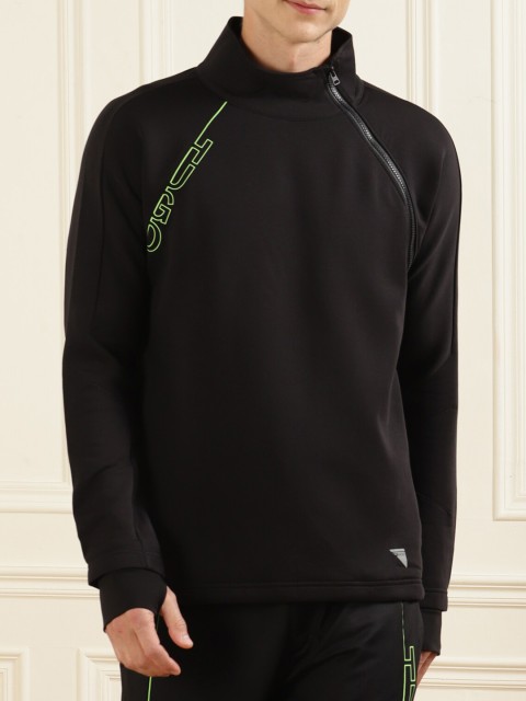 

HUGO Men Black & Fluorescent Green Brand Logo Printed Pure Cotton Sweatshirt