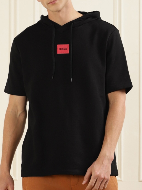 

HUGO Men Black Hooded Cotton Sweatshirt