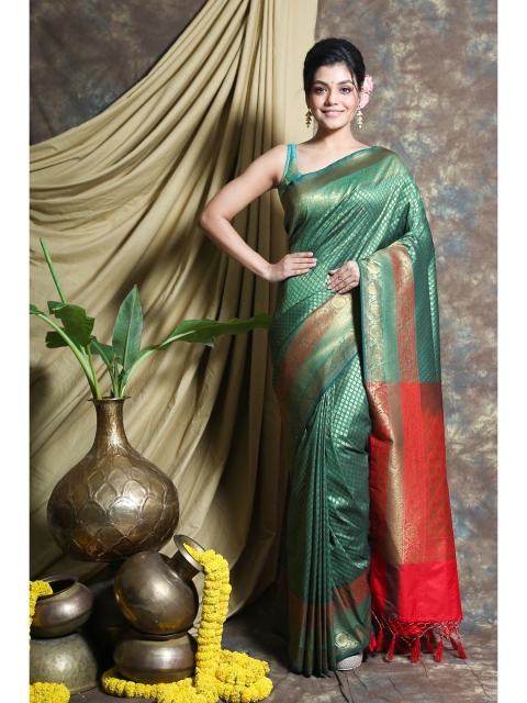 

Charukriti Green & Red Woven Design Pure Silk Saree