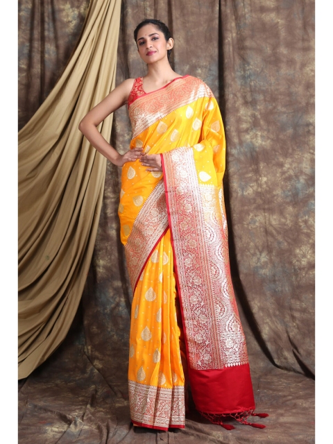 

Charukriti Yellow & Red Woven Design Pure Silk Handloom Banarasi Saree