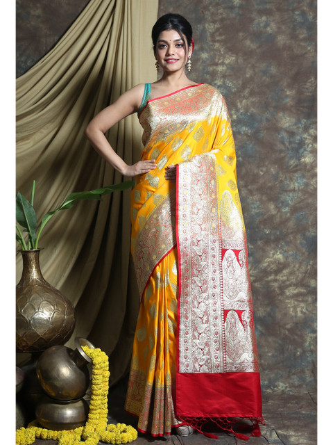 

Charukriti Yellow & Red Woven Design Pure Silk Handloom Banarasi Saree