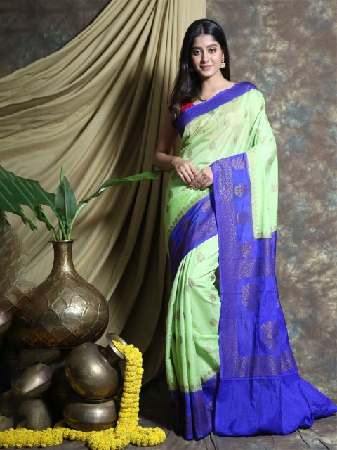 

Charukriti Green & Blue Woven Design Zari Pure Silk Saree