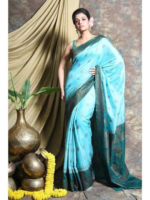 

Charukriti Blue & Green Ethnic Motifs Zari Pure Silk Saree