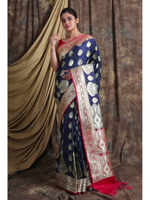 

Charukriti Blue & Red Ethnic Motifs Zari Pure Silk Saree