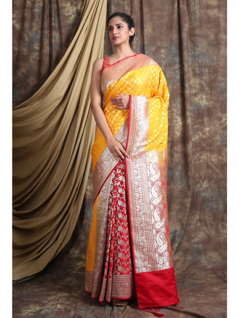 

Charukriti Yellow & Red Woven Design Pure Silk Banarasi Saree