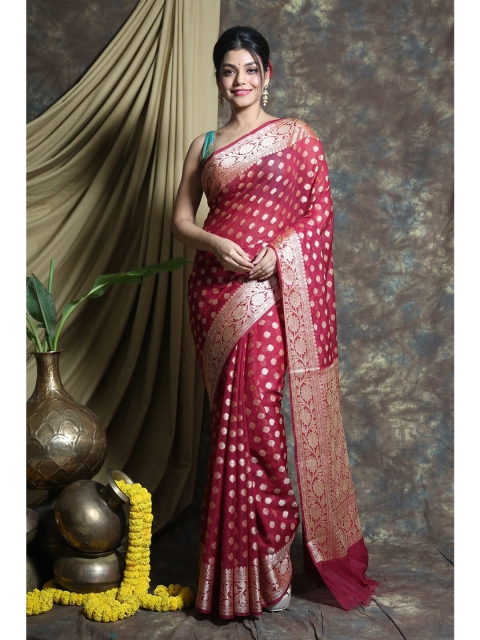 

Charukriti Maroon & Gold-Toned Ethnic Motifs Zari Pure Silk Banarasi Saree