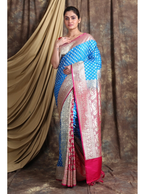 

Charukriti Blue & Pink Ethnic Motifs Zari Pure Silk Saree