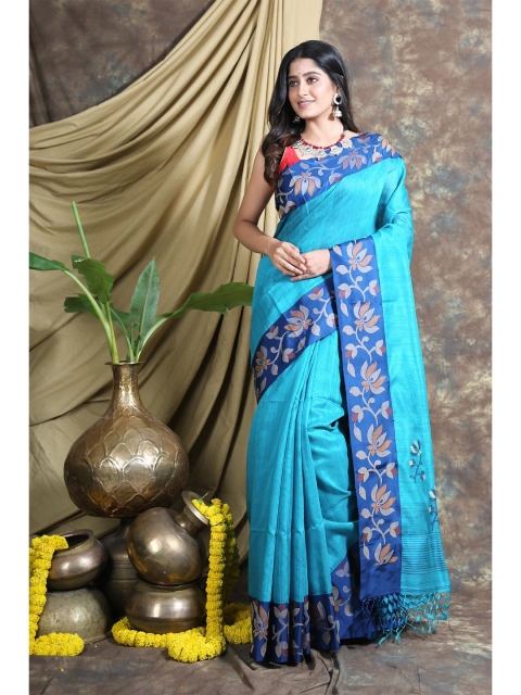 

Charukriti Blue & Red Woven Design Pure Silk Handloom Saree