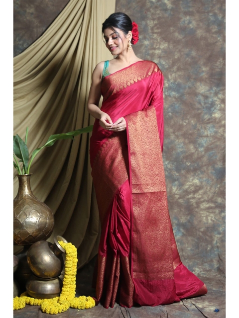 

Charukriti Pink Woven Design Pure Silk Saree