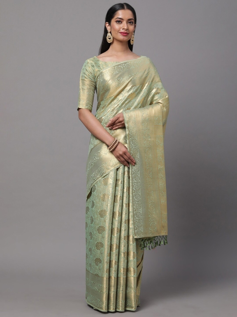 

Mitera Sea Green & Gold-Toned Ethnic Motifs Zari Silk Blend Kanjeevaram Saree