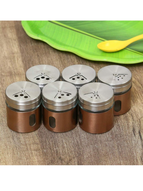 

Femora Set of 6 Transparen & Brown Glass Steel Spice Jar, Transparent